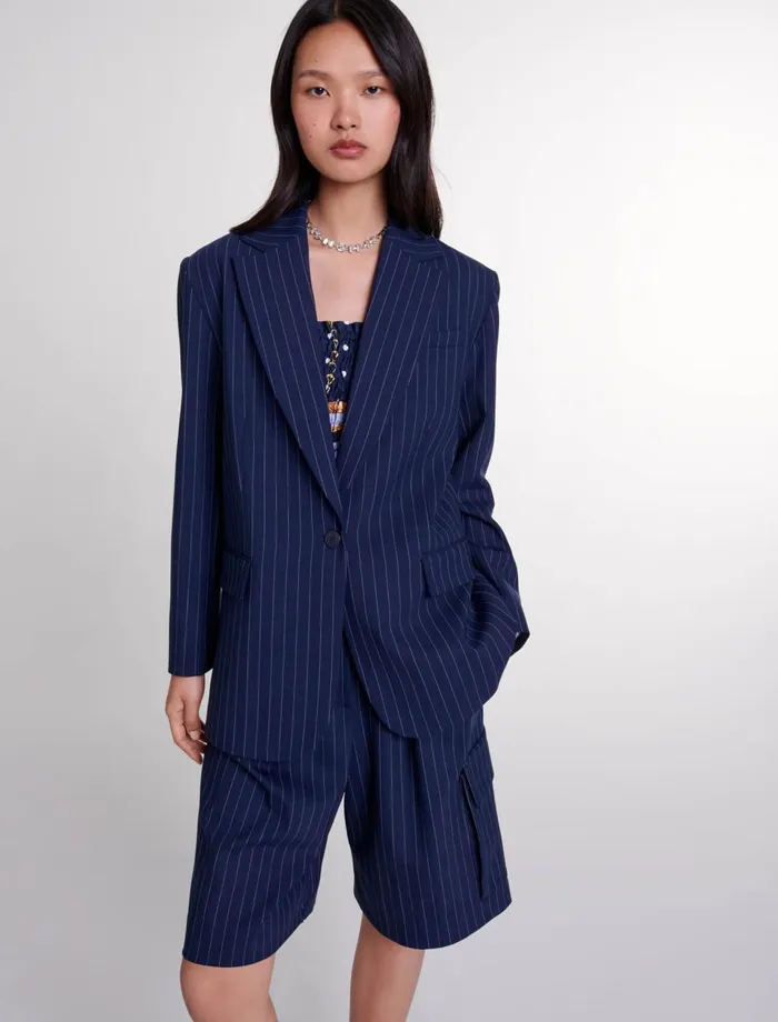 Skirts and Shorts Women Maje Striped Bermuda Shorts Navy Tennis Stripe