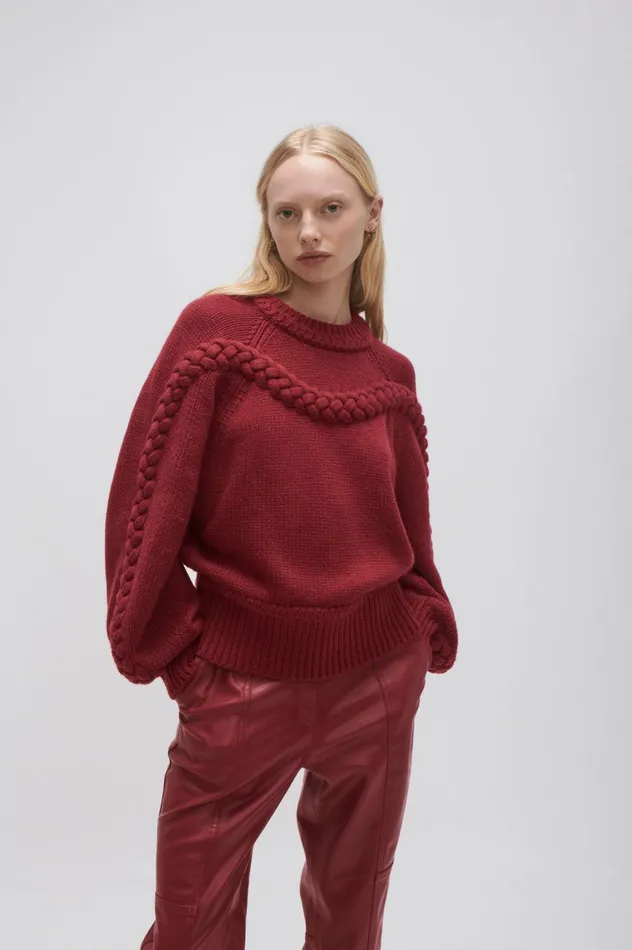 Somerled Braided Knit Mahogany Red Women Aje Knitwear 038 Jumpers