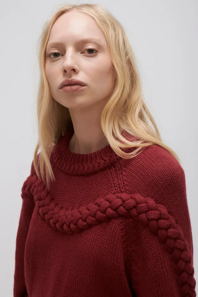 Somerled Braided Knit Mahogany Red Women Aje Knitwear 038 Jumpers
