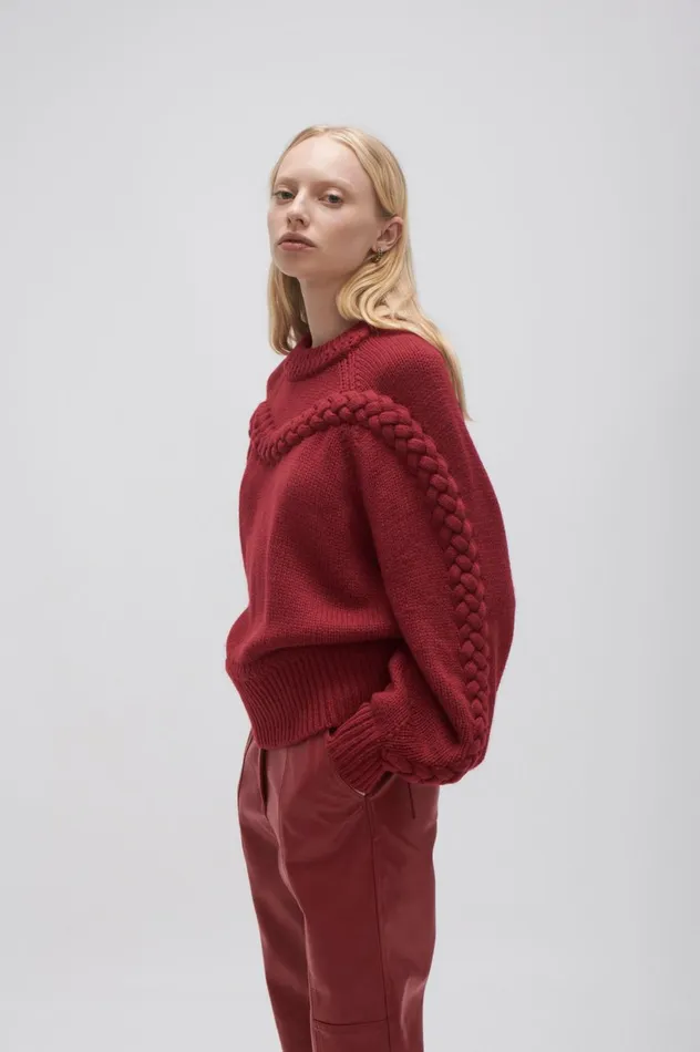 Somerled Braided Knit Mahogany Red Women Aje Knitwear 038 Jumpers