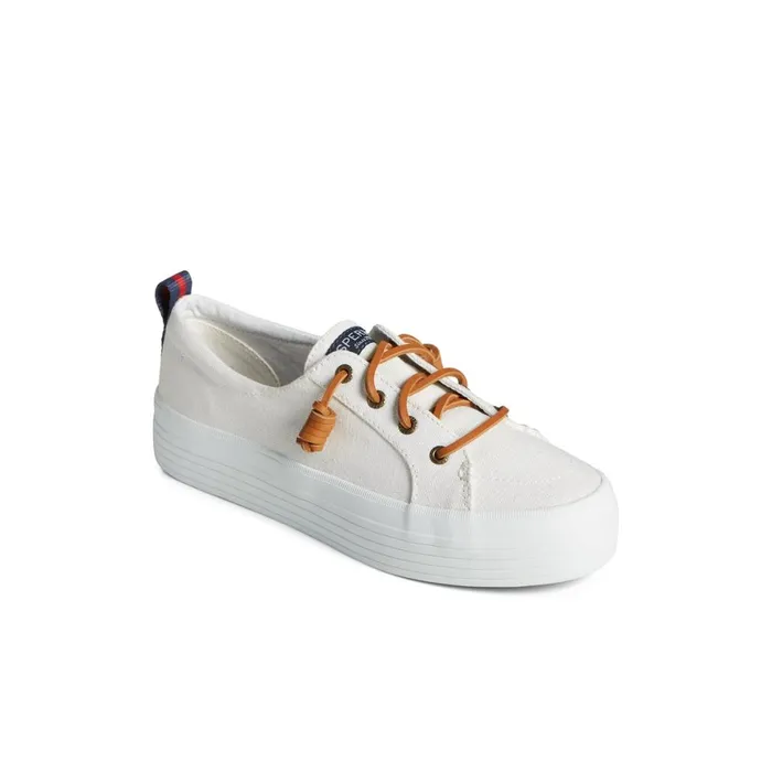 Sperry Crest Triple Sneaker White Textile Canvas Women Sneakers