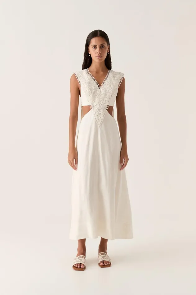 Spirit Belted Midi Dress Ivory Women Aje White Dresses