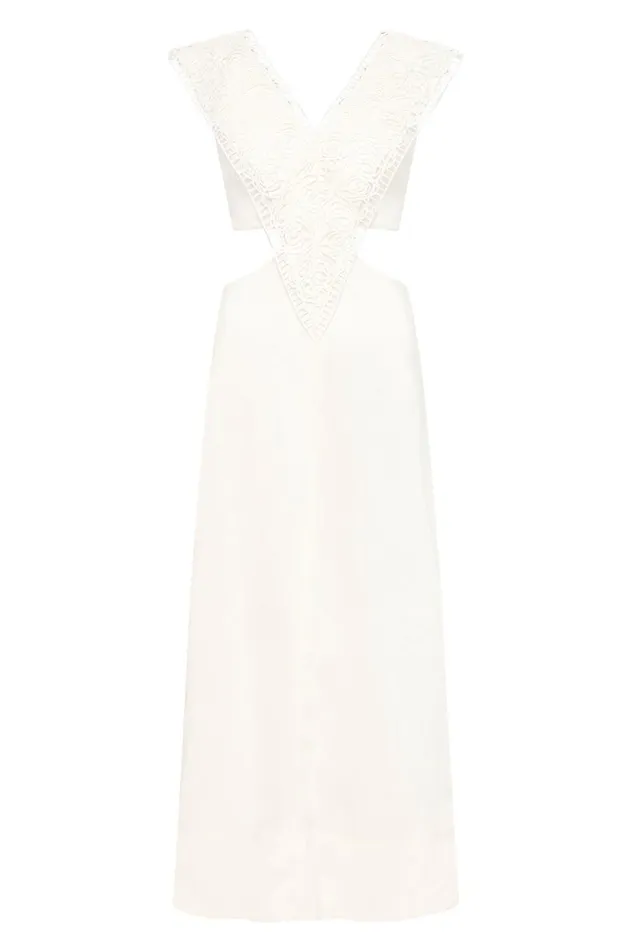 Spirit Belted Midi Dress Ivory Women Aje White Dresses