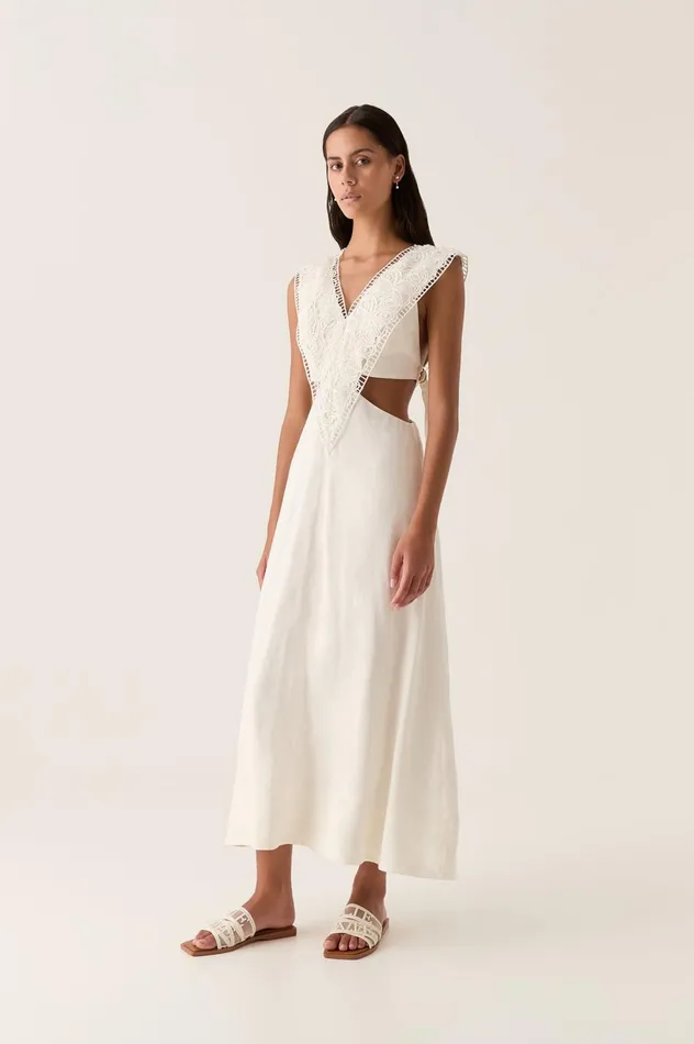 Spirit Belted Midi Dress Ivory Women Aje White Dresses