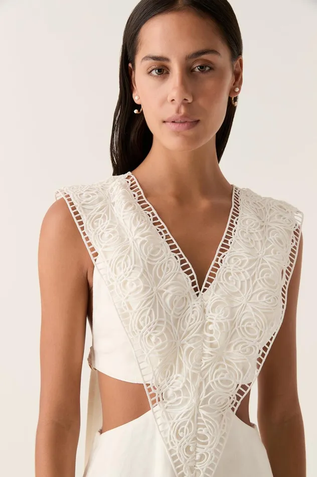 Spirit Belted Midi Dress Ivory Women Aje White Dresses