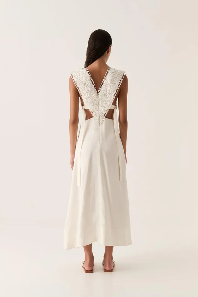 Spirit Belted Midi Dress Ivory Women Aje White Dresses