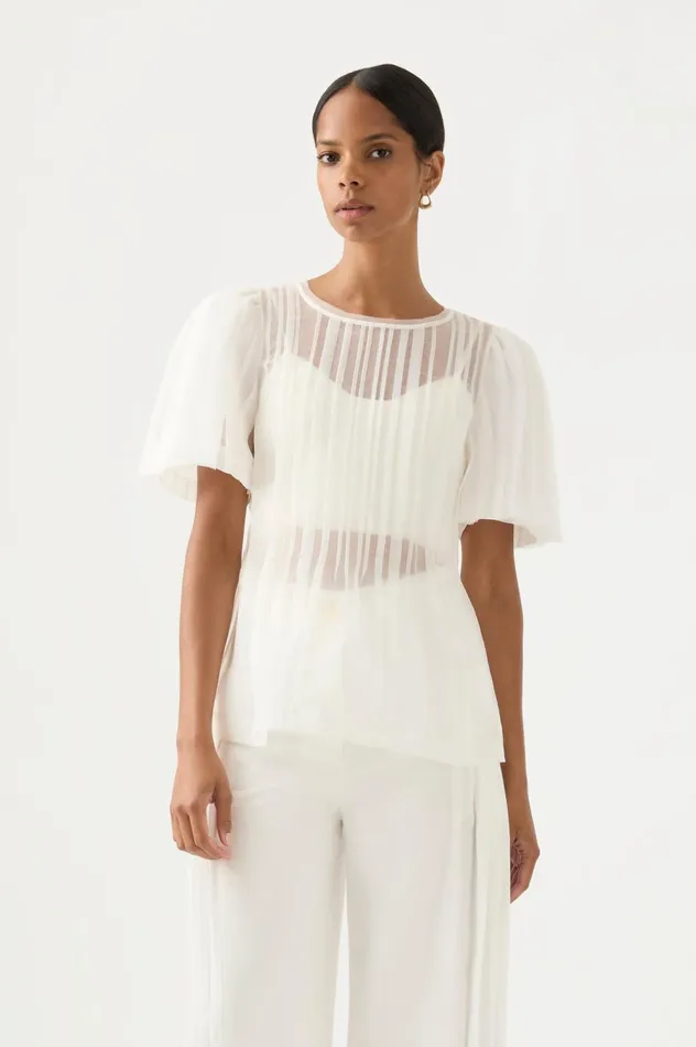 Stella Linear Ruffle Top Ivory Women Aje Tops