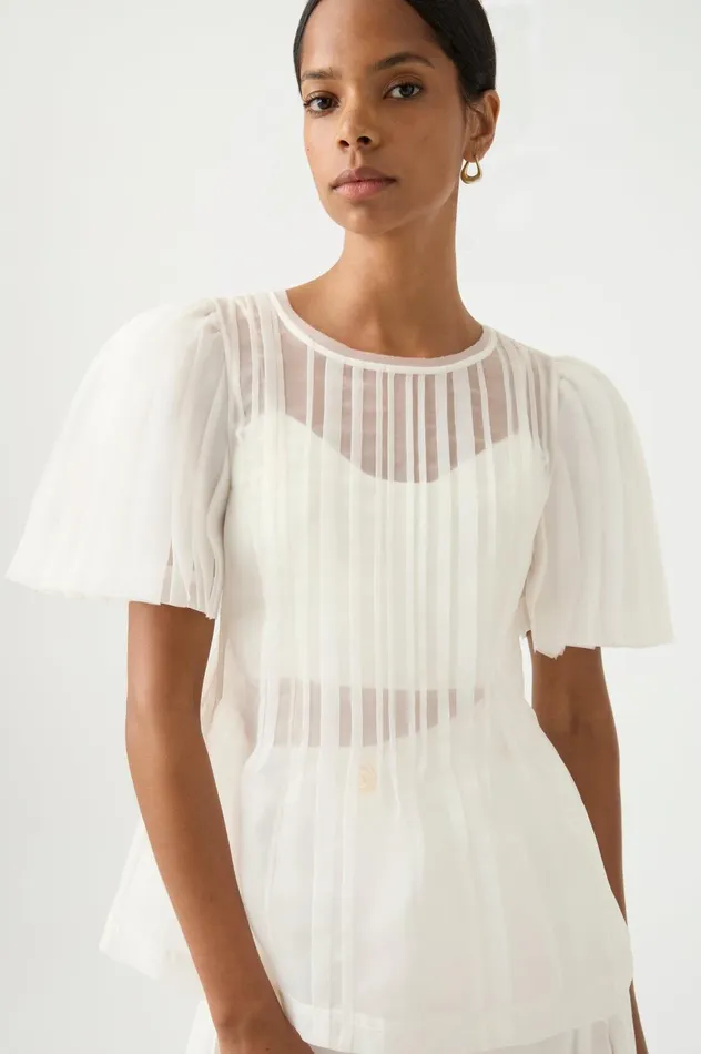 Stella Linear Ruffle Top Ivory Women Aje Tops