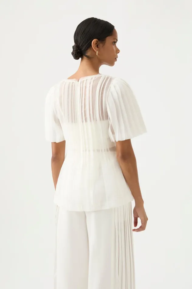 Stella Linear Ruffle Top Ivory Women Aje Tops