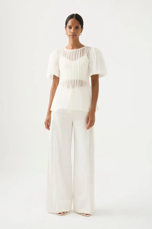 Stella Linear Ruffle Top Ivory Women Aje Tops