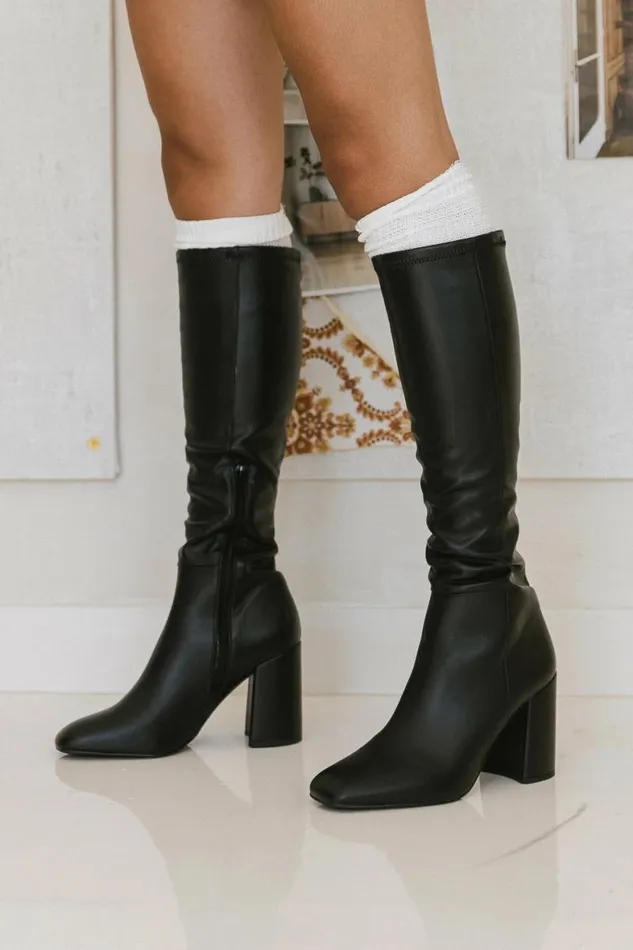 Steve Madden Lizah Knee High Boots Black Women Bohme Shoes