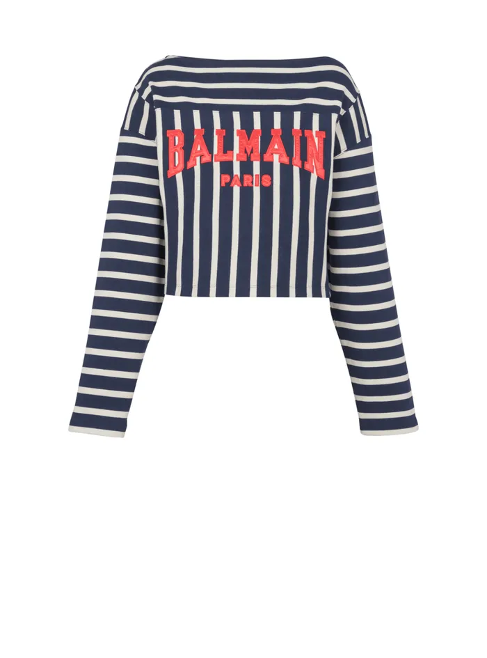 Striped Baseball Top Navy Women Balmain TShirts
