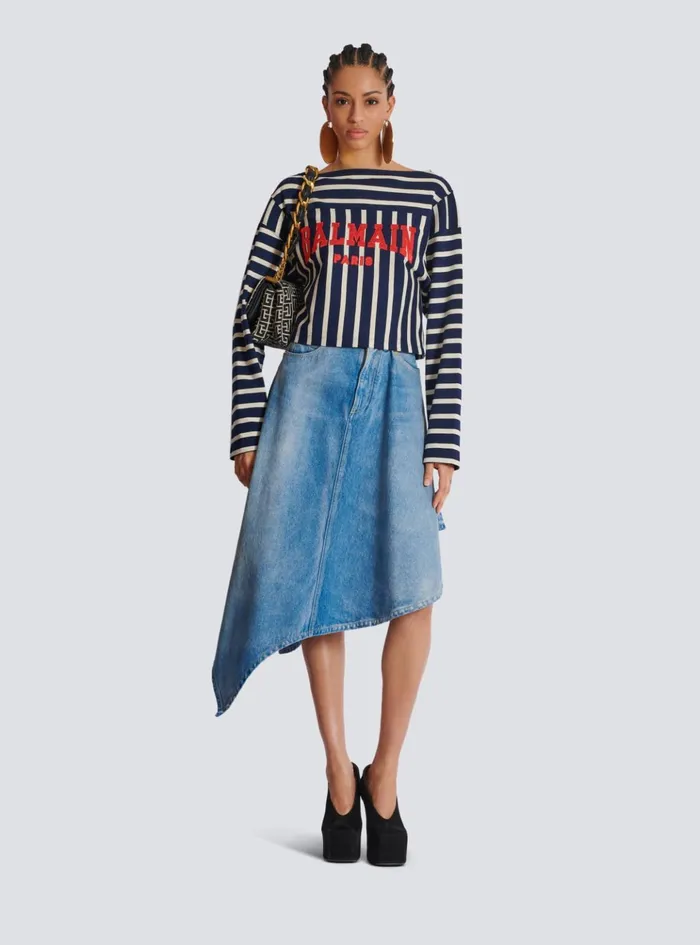 Striped Baseball Top Navy Women Balmain TShirts