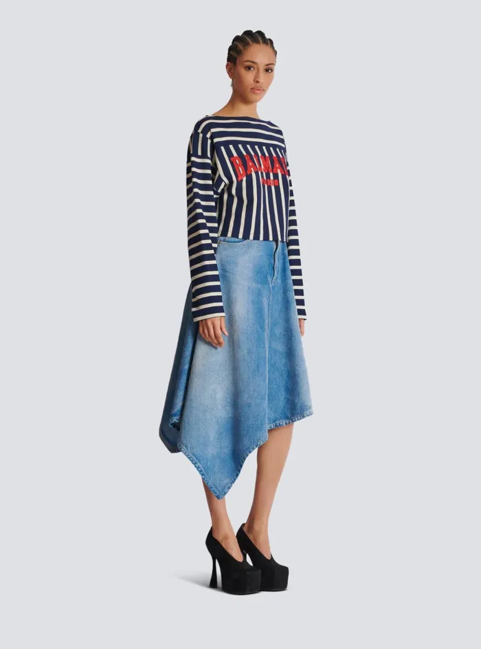 Striped Baseball Top Navy Women Balmain TShirts