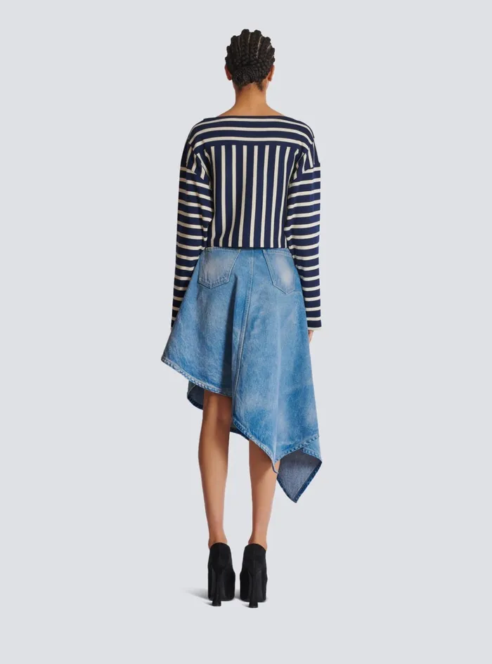 Striped Baseball Top Navy Women Balmain TShirts