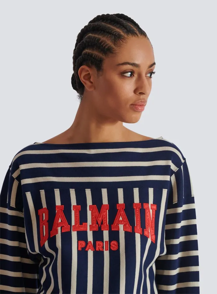 Striped Baseball Top Navy Women Balmain TShirts