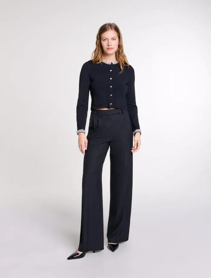 Sweaters and Cardigans Women Maje Cardigan With Rhinestone Trim Black