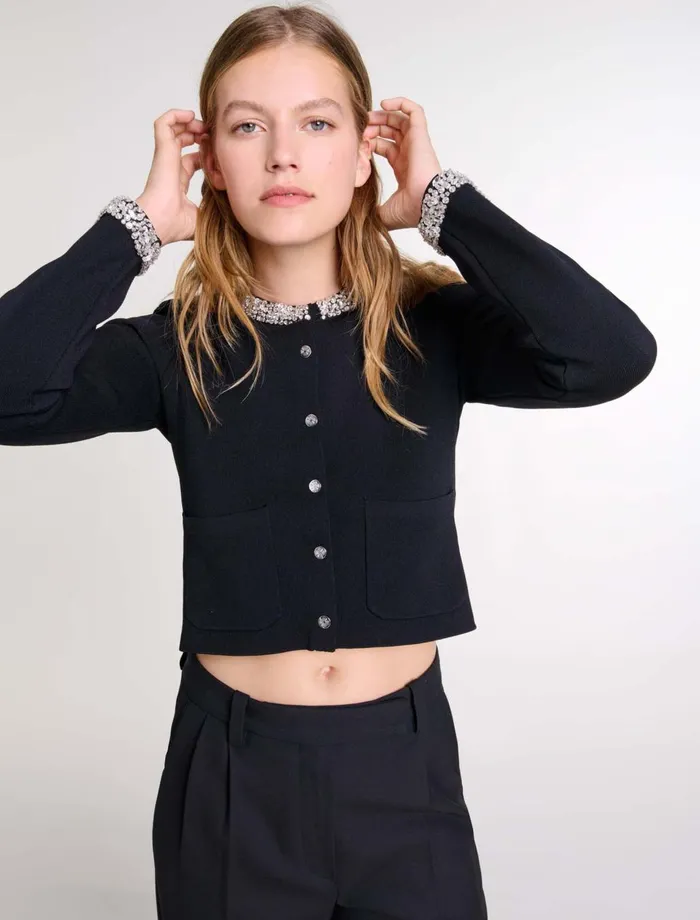Sweaters and Cardigans Women Maje Cardigan With Rhinestone Trim Black