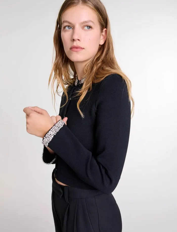 Sweaters and Cardigans Women Maje Cardigan With Rhinestone Trim Black