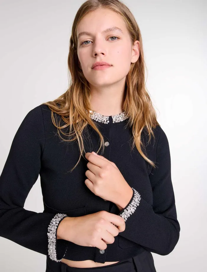 Sweaters and Cardigans Women Maje Cardigan With Rhinestone Trim Black