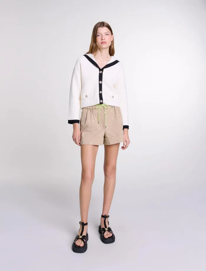 Sweaters and Cardigans Women Maje Contrast Collar Cardigan Ecru