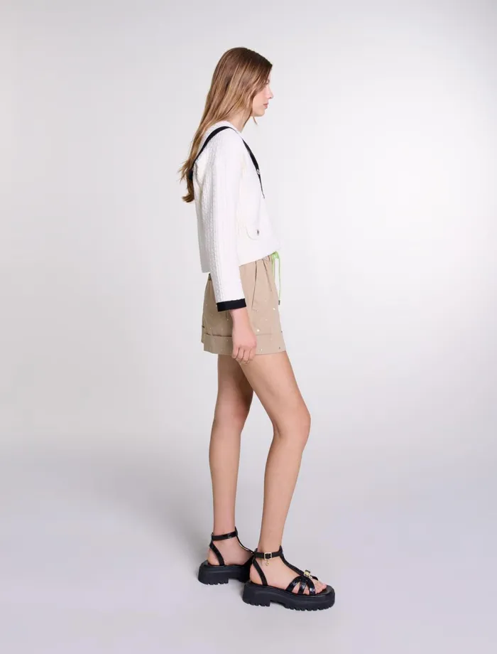 Sweaters and Cardigans Women Maje Contrast Collar Cardigan Ecru