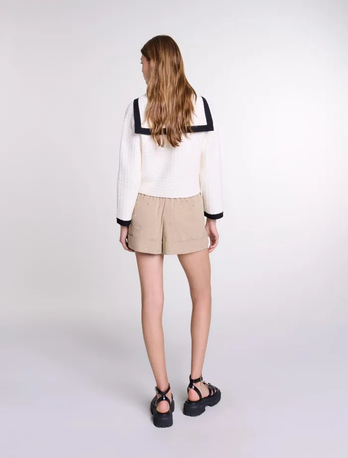 Sweaters and Cardigans Women Maje Contrast Collar Cardigan Ecru