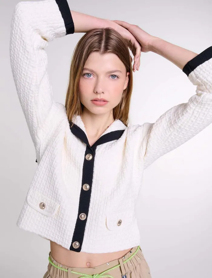 Sweaters and Cardigans Women Maje Contrast Collar Cardigan Ecru