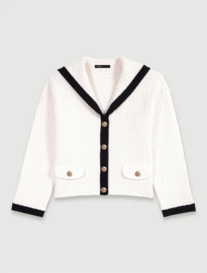 Sweaters and Cardigans Women Maje Contrast Collar Cardigan Ecru