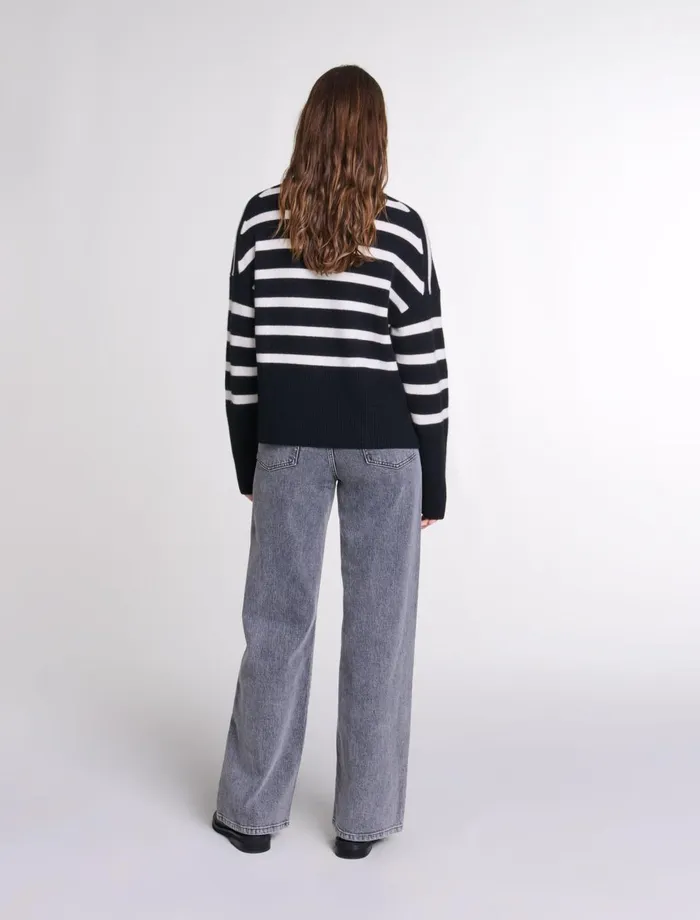 Sweaters and Cardigans Women Maje Stripe Print HighNeck Jumper Blackecru