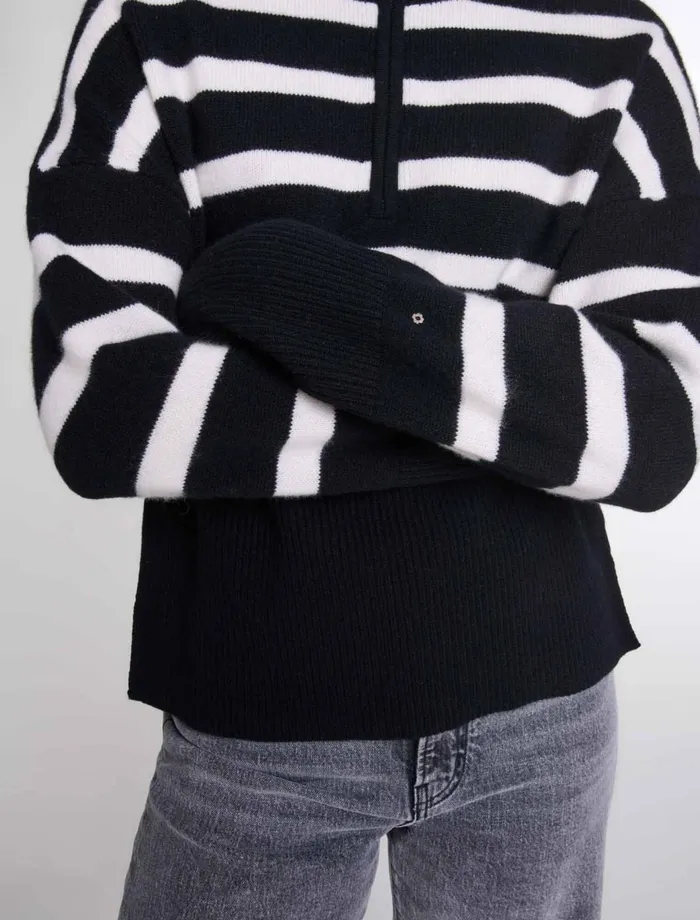 Sweaters and Cardigans Women Maje Stripe Print HighNeck Jumper Blackecru