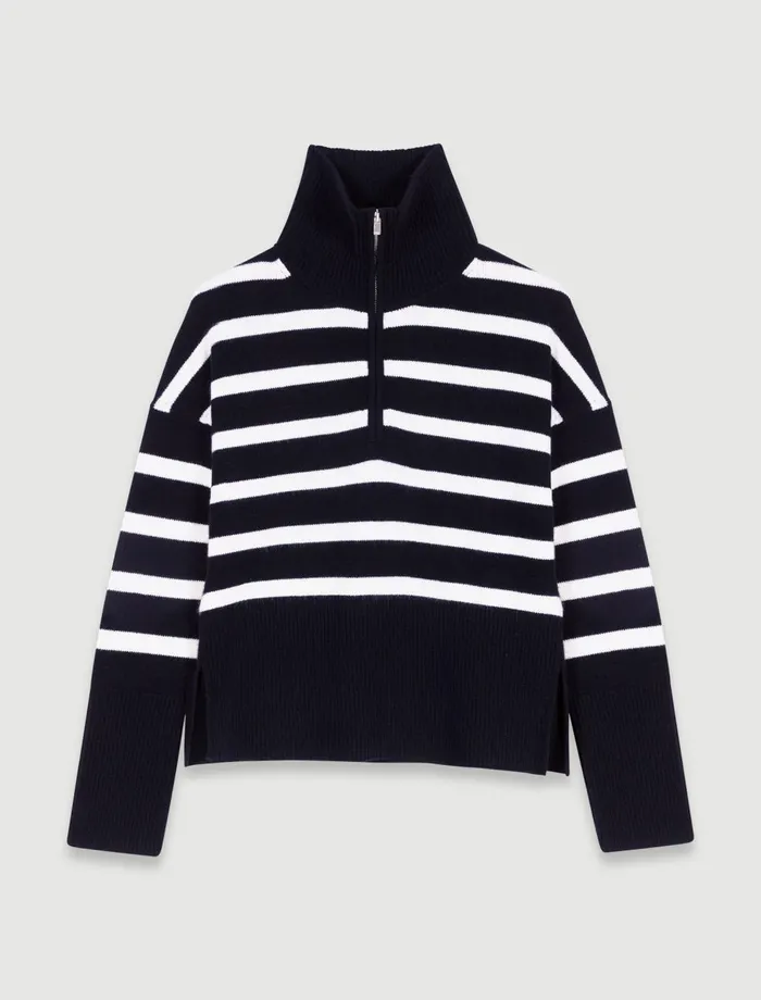 Sweaters and Cardigans Women Maje Stripe Print HighNeck Jumper Blackecru