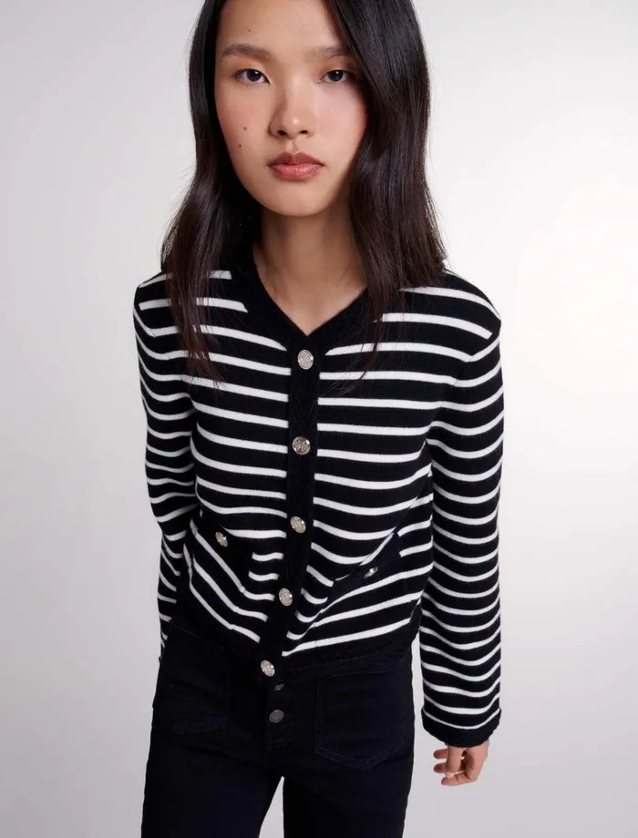 Sweaters and Cardigans Women Maje Striped Cardigan Blackecru