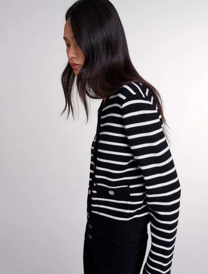 Sweaters and Cardigans Women Maje Striped Cardigan Blackecru