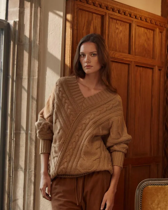 Sweaters and Knits Women Billy Reid Bias Cable Sweater Camel