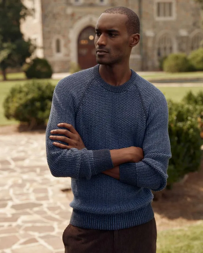 Sweaters and Sweatshirts Men Billy Reid Marled Crewneck Sweater Carbon Blue