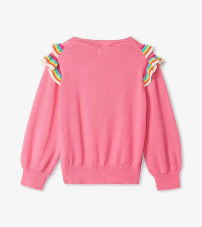 Sweaters Girls Hatley Girls Pink Rainbow Ruffle Sweater
