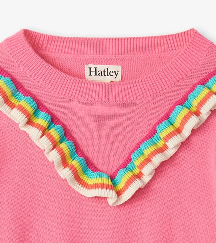 Sweaters Girls Hatley Girls Pink Rainbow Ruffle Sweater