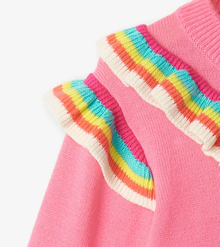 Sweaters Girls Hatley Girls Pink Rainbow Ruffle Sweater
