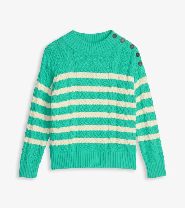 Sweaters Women Hatley Button Neck Sweater 8211 Turquoise Stripes
