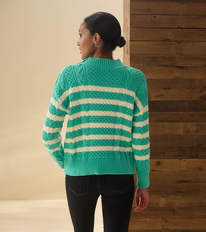 Sweaters Women Hatley Button Neck Sweater 8211 Turquoise Stripes