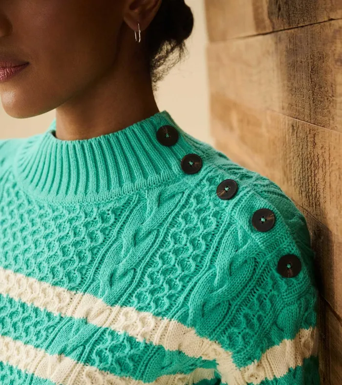 Sweaters Women Hatley Button Neck Sweater 8211 Turquoise Stripes