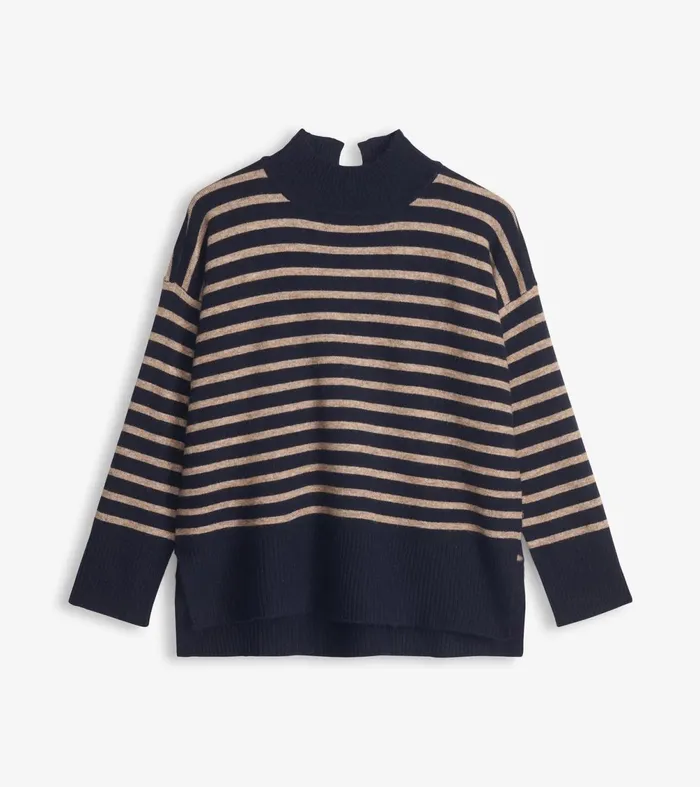 Sweaters Women Hatley Mock Neck Tunic 8211 Navy Taupe Stripes