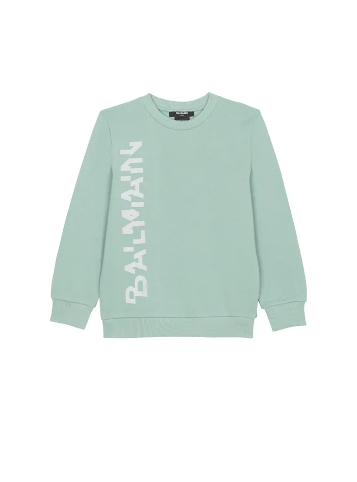 Sweatshirt With Glittery Logo Green Kids Balmain