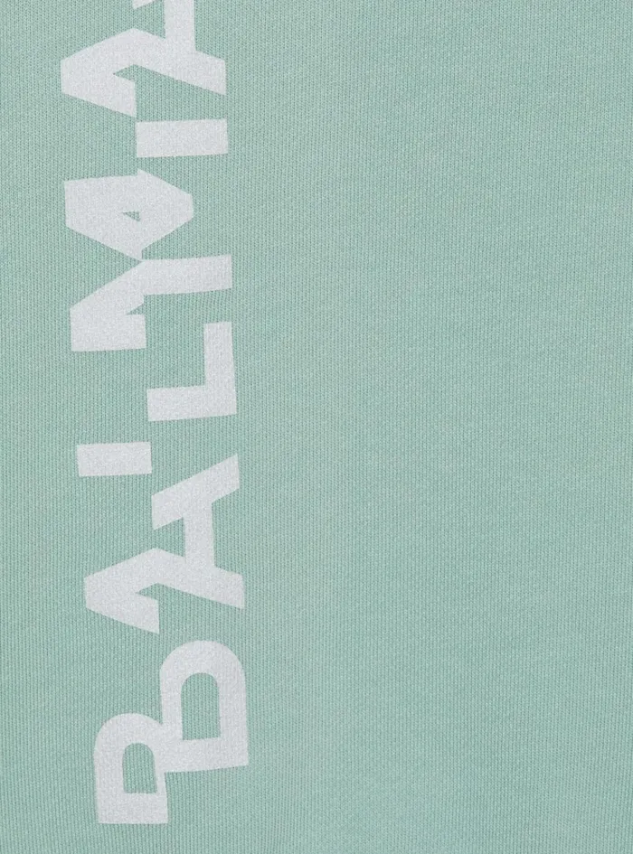 Sweatshirt With Glittery Logo Green Kids Balmain