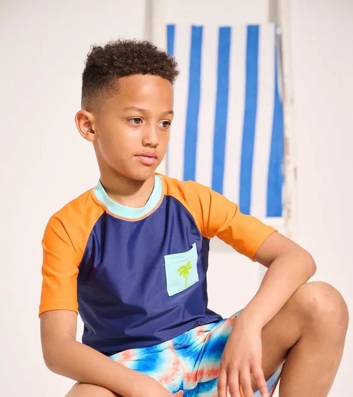 Swimwear Boys Hatley Boys Palm Oranges Short Sleeve Rashguard