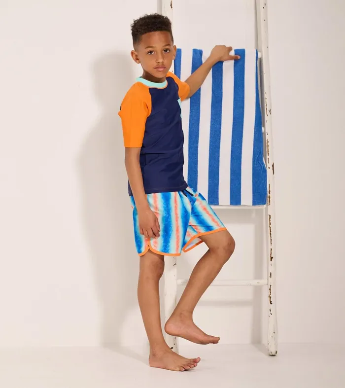 Swimwear Boys Hatley Boys Palm Oranges Short Sleeve Rashguard