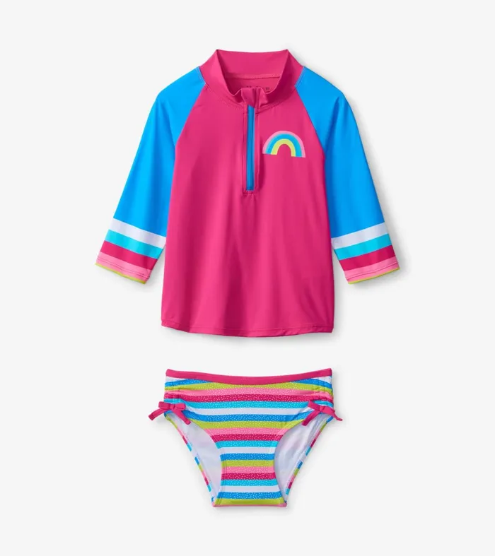 Swimwear Girls Hatley Rainbow Stripe Rashguard Set