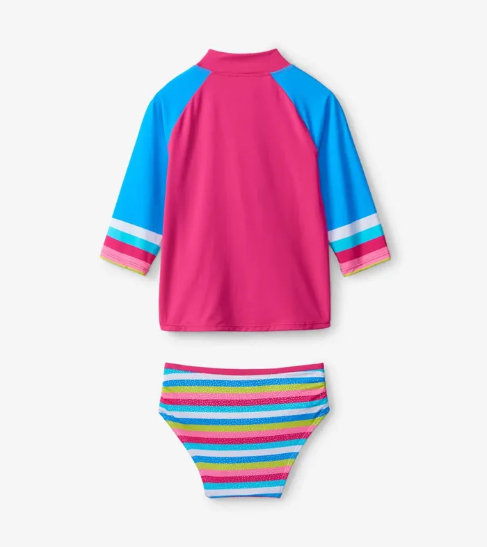 Swimwear Girls Hatley Rainbow Stripe Rashguard Set