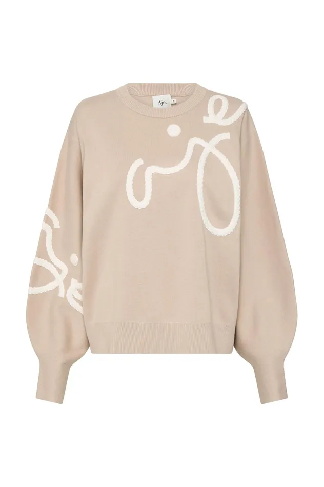 Symbol Calligraphy Knit Jumper Sand Beige Women Aje Knitwear 038 Jumpers